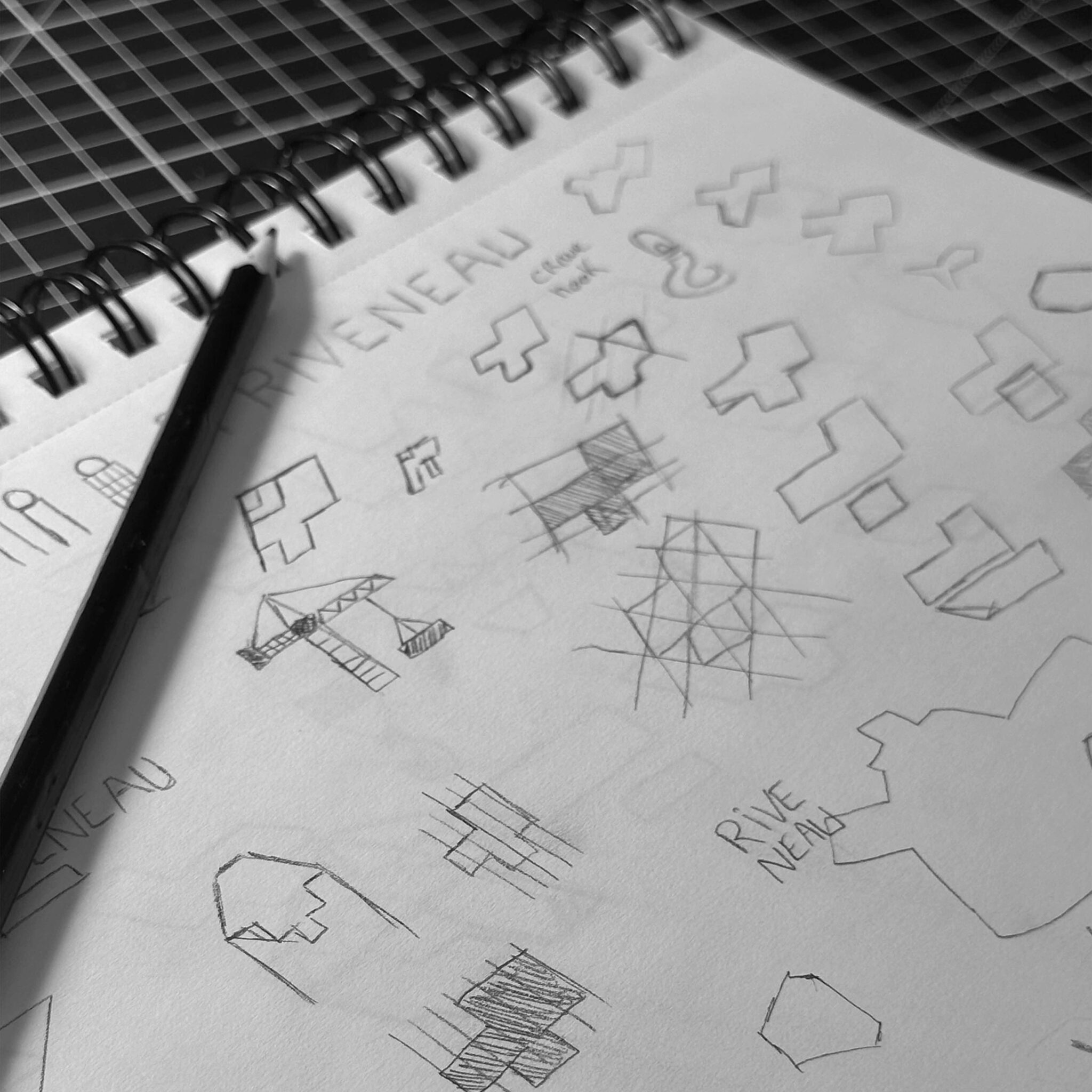 Croquis-de la construction du logo-riveneau